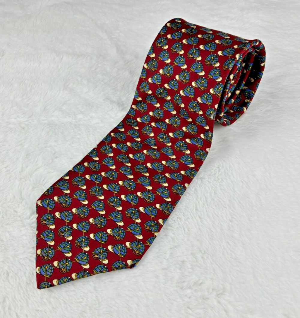 Jos A Bank Silk Tie Burgundy Equestrian Jockey Hat Preppy Novelty Made USA